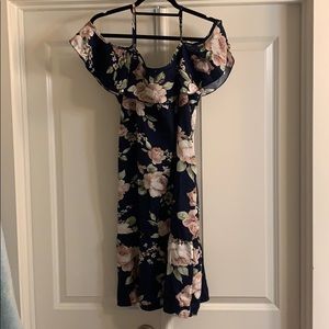 Blue Floral Off-the-Shoulder Dress